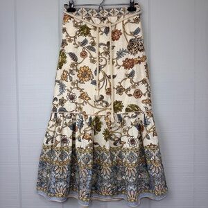 House Of Harlow 1960 Linen Blend Floral Midi Mermaid Skirt Rope Pearl Belt Boho